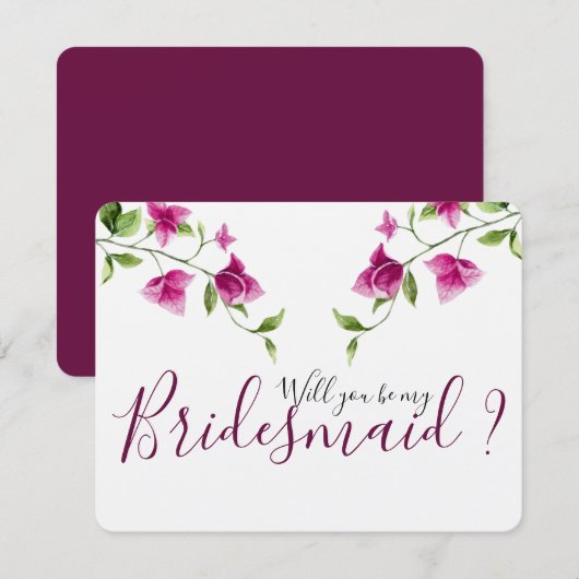 Roze Bougainvillea Flower Bridesmaid Invitation Kaart (Voorkant / Achterkant)