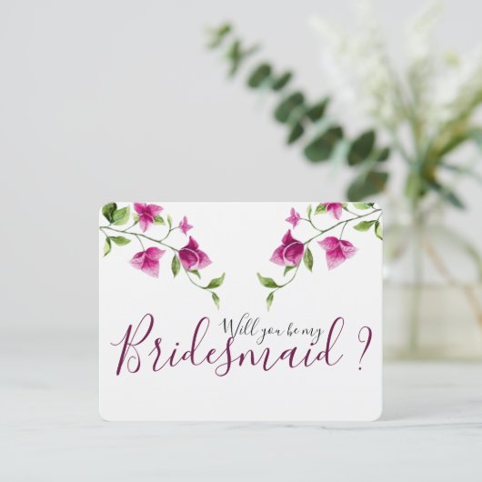 Roze Bougainvillea Flower Bridesmaid Invitation Kaart (Staand voorkant)