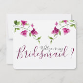 Roze Bougainvillea Flower Bridesmaid Invitation Kaart (Voorkant)