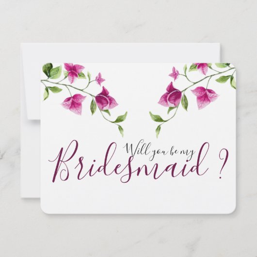 Roze Bougainvillea Flower Bridesmaid Invitation Kaart (Voorkant)