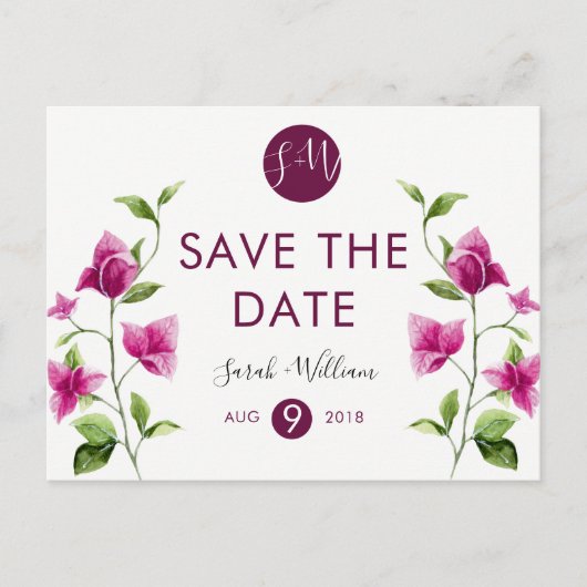 Roze Bougainvillea Flower Save the Date Briefkaart (Voorkant)