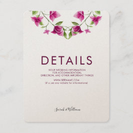 Roze Bougainvillea Flower Wedding Information Card Informatiekaartje