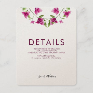 Roze Bougainvillea Flower Wedding Information Card Informatiekaartje