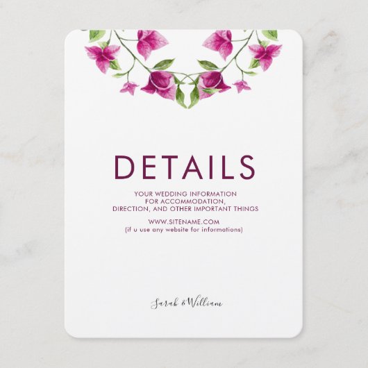Roze Bougainvillea Flower Wedding Information Card Informatiekaartje (Voorkant)