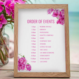 Roze bougainvillea huwelijksvolgorde van gebeurten perfect poster