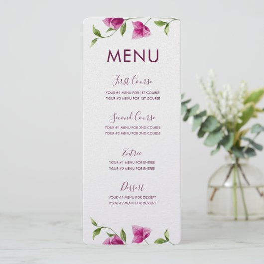 Roze Bougainvillea-menukaart Menu (Staand voorkant)