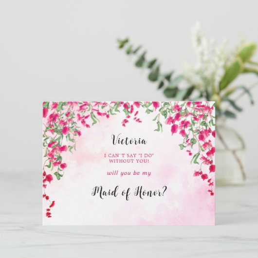 Roze Bougainvillea Tropisch Bos Bruidsmeisje Kaart (Staand voorkant)