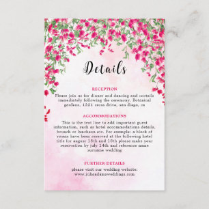 Roze Bougainvillea Tropisch Bos Bruiloft Shower Informatiekaartje