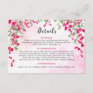 Roze Bougainvillea Tropisch Bos Bruiloft Shower Informatiekaartje