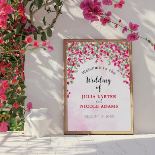 Roze Bougainvillea Tropisch Bos Huwelijks Bruiloft Poster