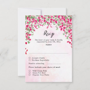 Roze Bougainvillea Tropisch Bos Huwelijks Bruiloft RSVP Kaartje