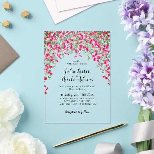 Roze Bougainvillea Tropisch Bos Trouwdouche Acryl Uitnodigingen (Insitu (Huwelijk))
