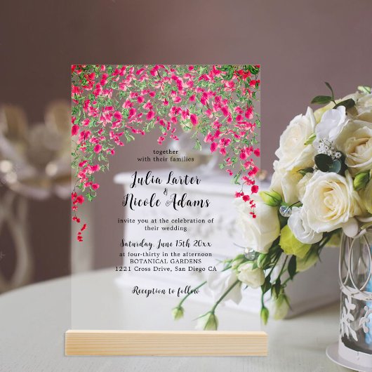 Roze Bougainvillea Tropisch Bos Trouwdouche Acryl Uitnodigingen