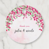 Roze Bougainvillea Tropisch Bos Trouwdouche Bedankjes Labels (Voorkant)