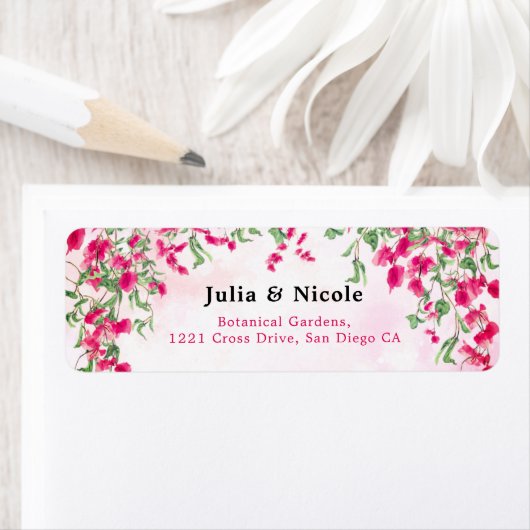 Roze Bougainvillea Tropisch Bos Trouwdouche Etiket (Insitu)