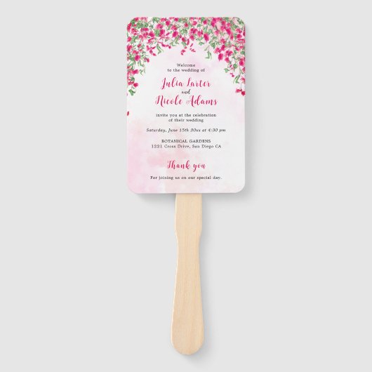 Roze Bougainvillea Tropisch Bos Trouwdouche Handwaaier (Voorkant)