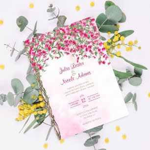 Roze Bougainvillea Tropisch Bos Trouwdouche Kaart