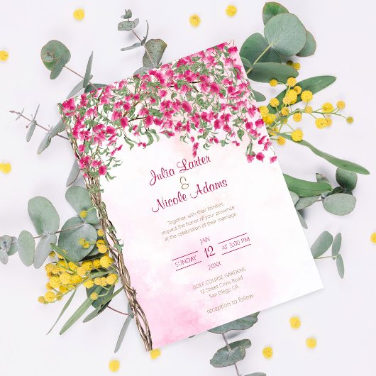 Roze Bougainvillea Tropisch Bos Trouwdouche Kaart