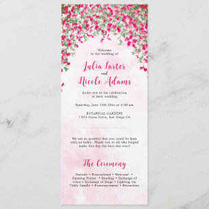 Roze Bougainvillea Tropisch Bos Trouwdouche Programmakaart