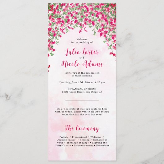 Roze Bougainvillea Tropisch Bos Trouwdouche Programmakaart (Voorkant)