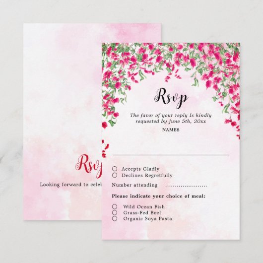 Roze Bougainvillea Tropisch Bos Trouwdouche RSVP Kaartje (Voorkant / Achterkant)