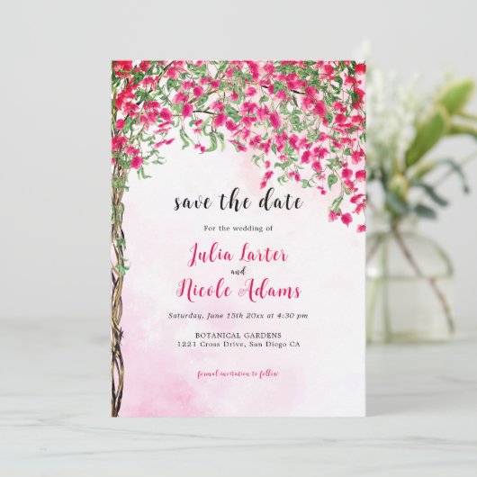 Roze Bougainvillea Tropisch Bos Trouwdouche Save The Date (Staand voorkant)