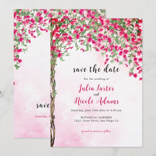 Roze Bougainvillea Tropisch Bos Trouwdouche Save The Date (Voorkant / Achterkant)