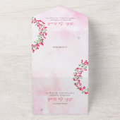 Roze Bougainvillea Tropisch Woud Krans Trouwen All In One Uitnodiging (Buitenkant)