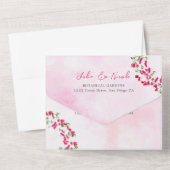 Roze Bougainvillea Tropisch Woud Krans Trouwen All In One Uitnodiging (Achterkant)