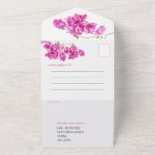 Roze bougainvillea waterverf bruiloft RSVP-opties All In One Uitnodiging (Buitenkant)