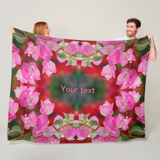Roze Bougainvillebloem Fleece Deken (In situ)