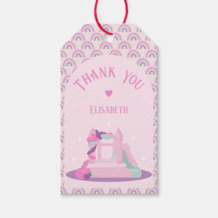 Roze Bounce House Kasteel Verjaardag Cadeaulabel