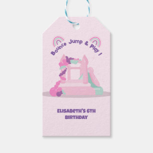 Roze Bounce House Kasteel Verjaardag Foto Cadeaulabel