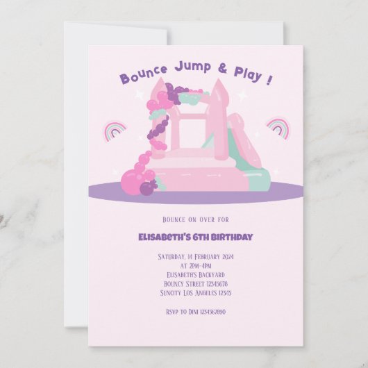 Roze Bounce House Kasteel Verjaardag Kaart (Voorkant)