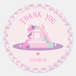 Roze Bounce House Kasteel Verjaardag Ronde Sticker