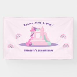 Roze Bounce House Kasteel Verjaardag Spandoek