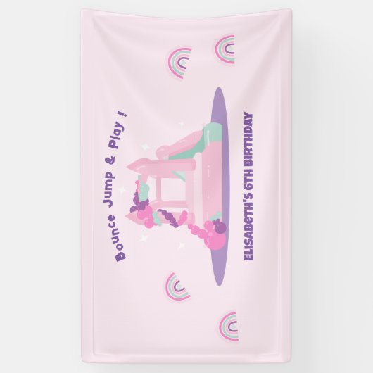 Roze Bounce House Kasteel Verjaardag Spandoek (Verticaal)