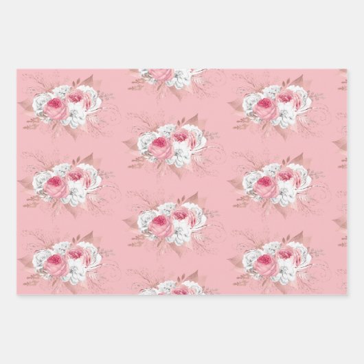 Roze Bouquet en Matching Stripes Inpakpapier Vel (Voorkant 2)