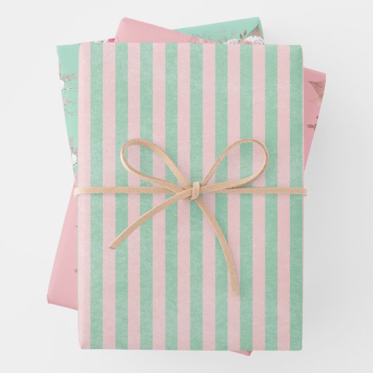 Roze Bouquet en Matching Stripes Inpakpapier Vel (In situ)