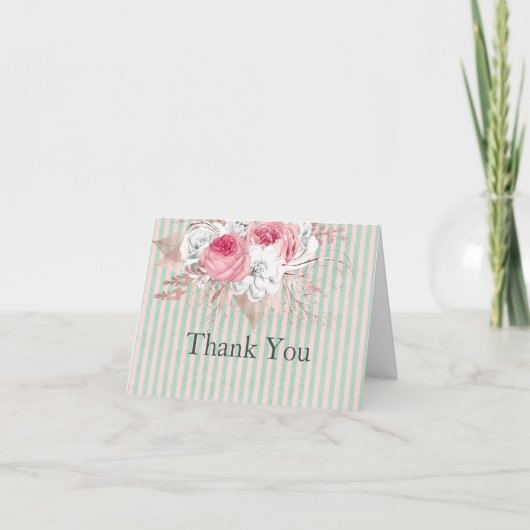 Roze Bouquet Stripes Bedankkaart (Voorkant)