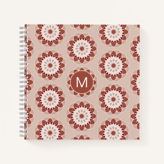 Roze Bourgogne Bloem Motief Monogram Notitieboek (Voorkant)
