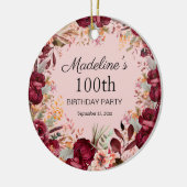 Roze Bourgogne Bloemen 100e Verjaardag Keepsake Keramisch Ornament (Links)