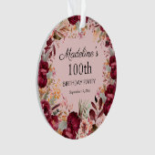 Roze Bourgogne Bloemen 100e Verjaardag Keepsake Ornament (voorkant)