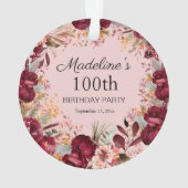 Roze Bourgogne Bloemen 100e Verjaardag Keepsake Ornament (achterkant)
