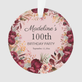 Roze Bourgogne Bloemen 100e Verjaardag Keepsake Ornament
