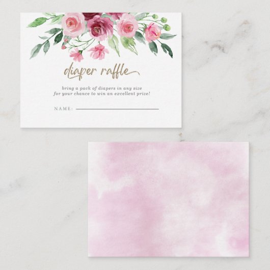 Roze Bourgogne Bloemen Baby shower Luier Raffle Informatiekaartje (Voorkant / Achterkant)