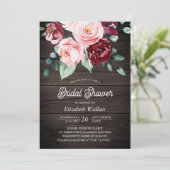 Roze Bourgogne Bloemen Foto Hout Vrijgezellenfeest Kaart (Staand voorkant)