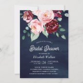 Roze Bourgogne Bloemen Foto Navy Blue Vrijgezellen Kaart (Voorkant)