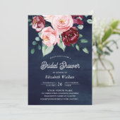 Roze Bourgogne Bloemen Foto Navy Blue Vrijgezellen Kaart (Staand voorkant)