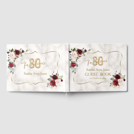 Roze Bourgogne Bloemen Goud 30 en Fabulous Verjaar Gastenboek (Volledig)